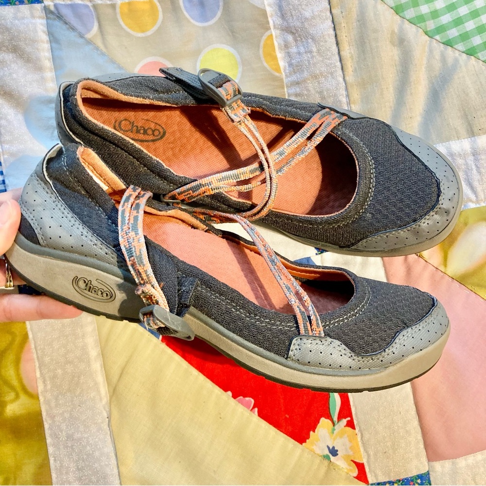 Chaco Keel Mary Jane Casual Walking Shoes Gunmetal Gray Orange